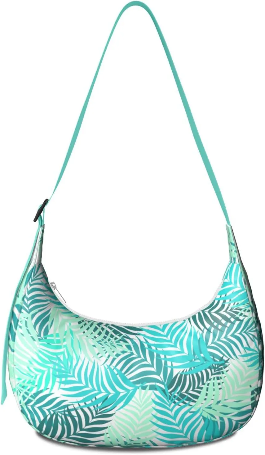 Waterproof Nylon Crescent Shoulder Bag Tropical Leaf Floral Crossbody Bag for Women Travel Sling Bag Adjustable Strap