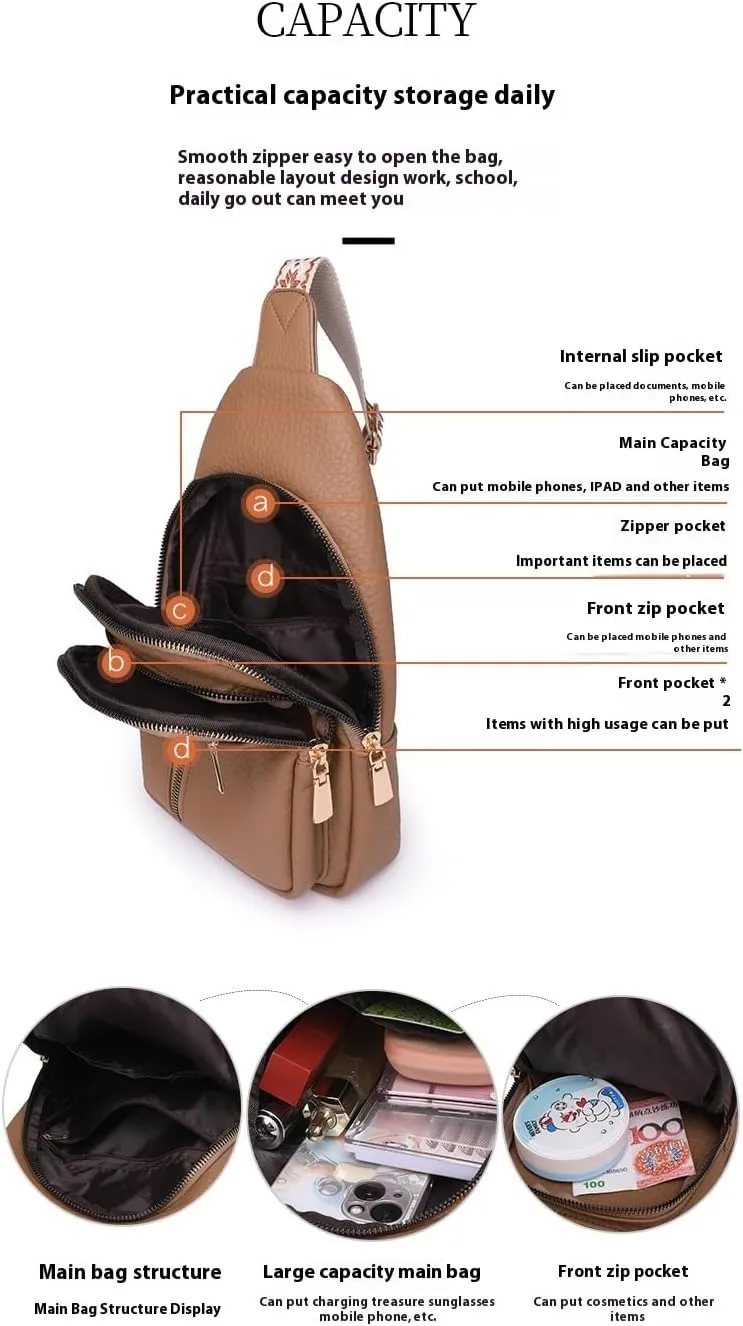 Wbougisay Crossbody Bag, Women Crossbody Chest Bagwith Adjustable Strap, Large Capacity Anti-Theft Solid Color Crossbody Bag