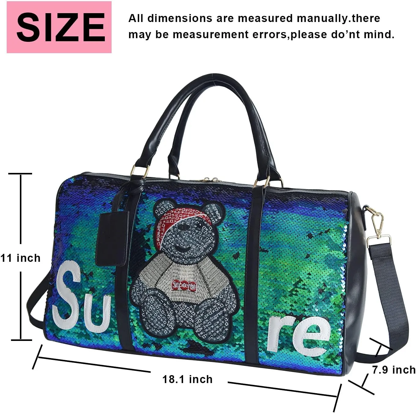 Wealth & Strength Duffle Bag for Women and Kids Gym Sports Girls Workout Travel Weekender with Shoe Compartment Wet Pocket Great Travel,Yoga,Fishing, Swimming,Hunting Bags (black), 46cm x 28cm 20cm