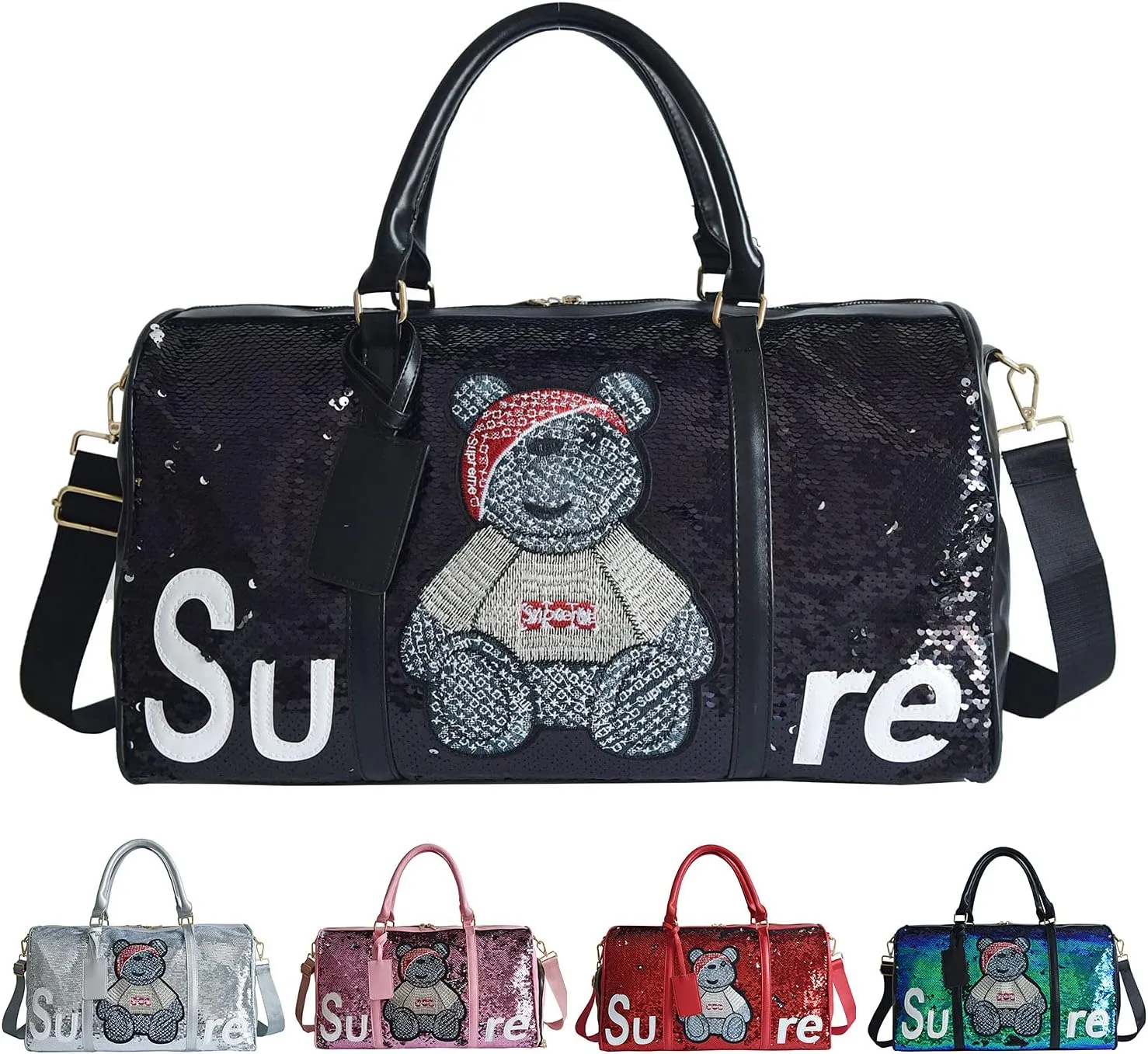 Wealth & Strength Duffle Bag for Women and Kids Gym Sports Girls Workout Travel Weekender with Shoe Compartment Wet Pocket Great Travel,Yoga,Fishing, Swimming,Hunting Bags (black), 46cm x 28cm 20cm