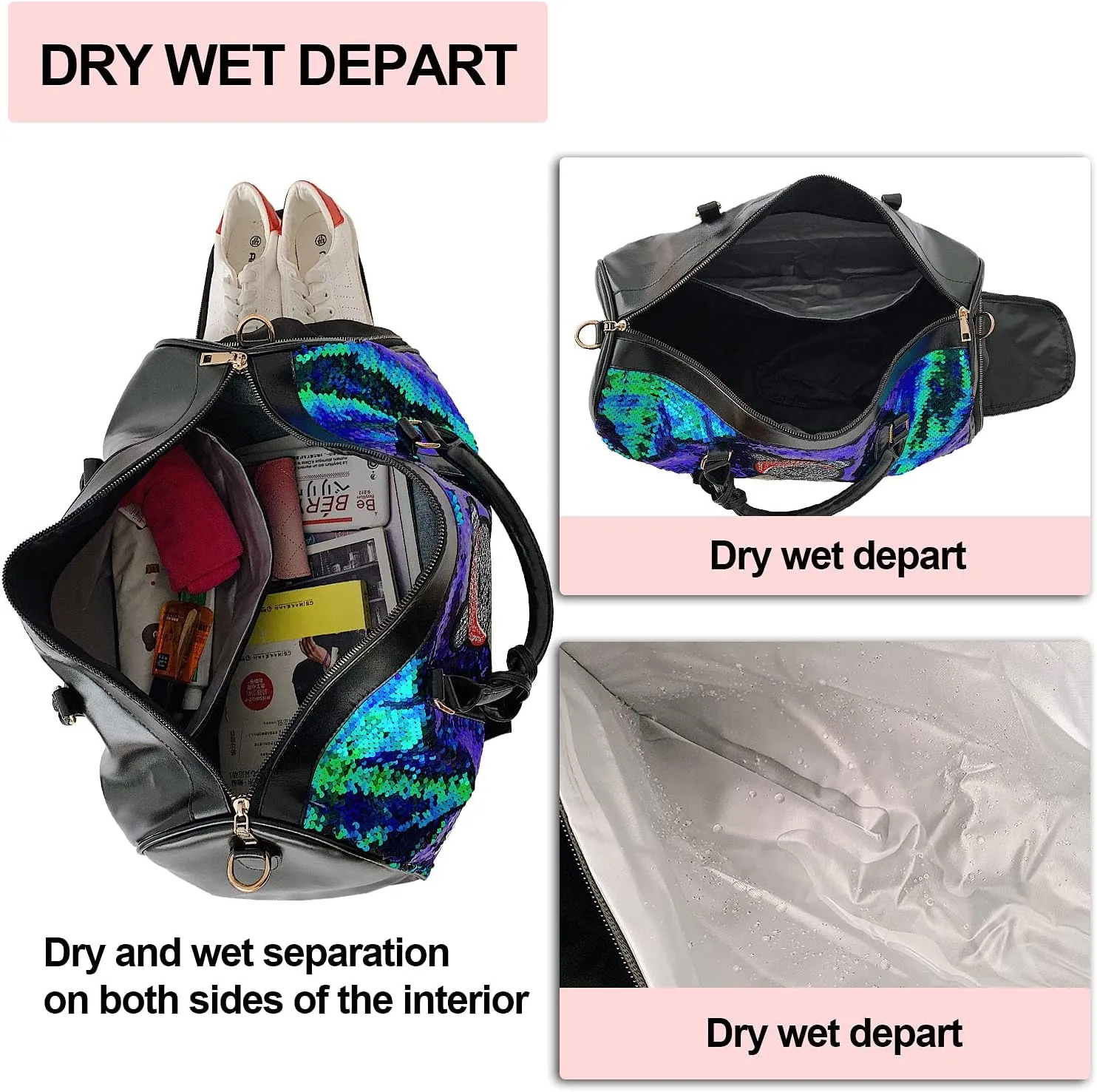 Wealth & Strength Duffle Bag for Women and Kids Gym Sports Girls Workout Travel Weekender with Shoe Compartment Wet Pocket Great Travel,Yoga,Fishing, Swimming,Hunting Bags (black), 46cm x 28cm 20cm