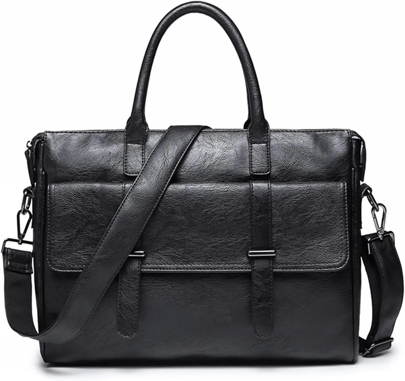 Wesoke Leather Messenger Bag Satchel Bags, Large Sling Briefcase Bag for Men and Women, Waterproof Crossbody Shoulder Handbags with Adjustable Shoulder Strap for Business Office Work Travel, Black