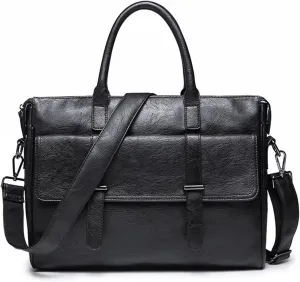 Wesoke Leather Messenger Bag Satchel Bags, Large Sling Briefcase Bag for Men and Women, Waterproof Crossbody Shoulder Handbags with Adjustable Shoulder Strap for Business Office Work Travel, Black