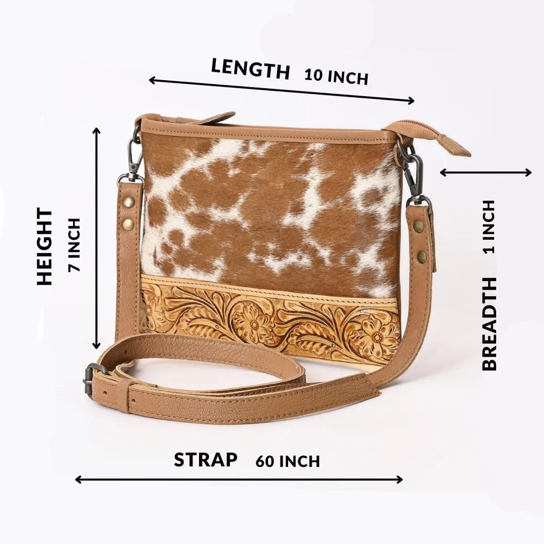 Western Cowhide Tooled Leather Small Crossbody Bag Cowgirl Fashion Purse with Adjustable Detachable Shoulder Strap