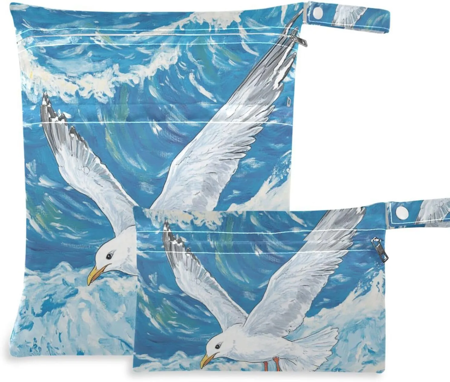 White Gull Flying over Sea zippered bags for wet 2 Pack travel essentials for baby with handles for daycare, gym