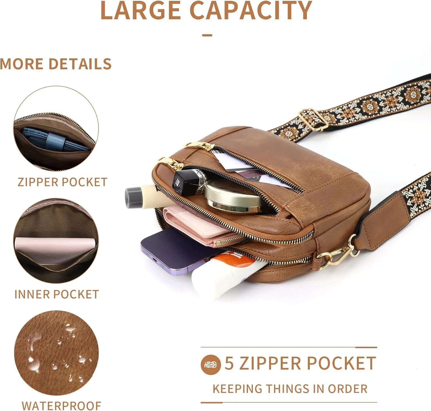 WJCD Women's Crossbody Purse - Vegan Leather Lightweight Shoulder Bag with Adjustable Strap, Stylish Small Handbags