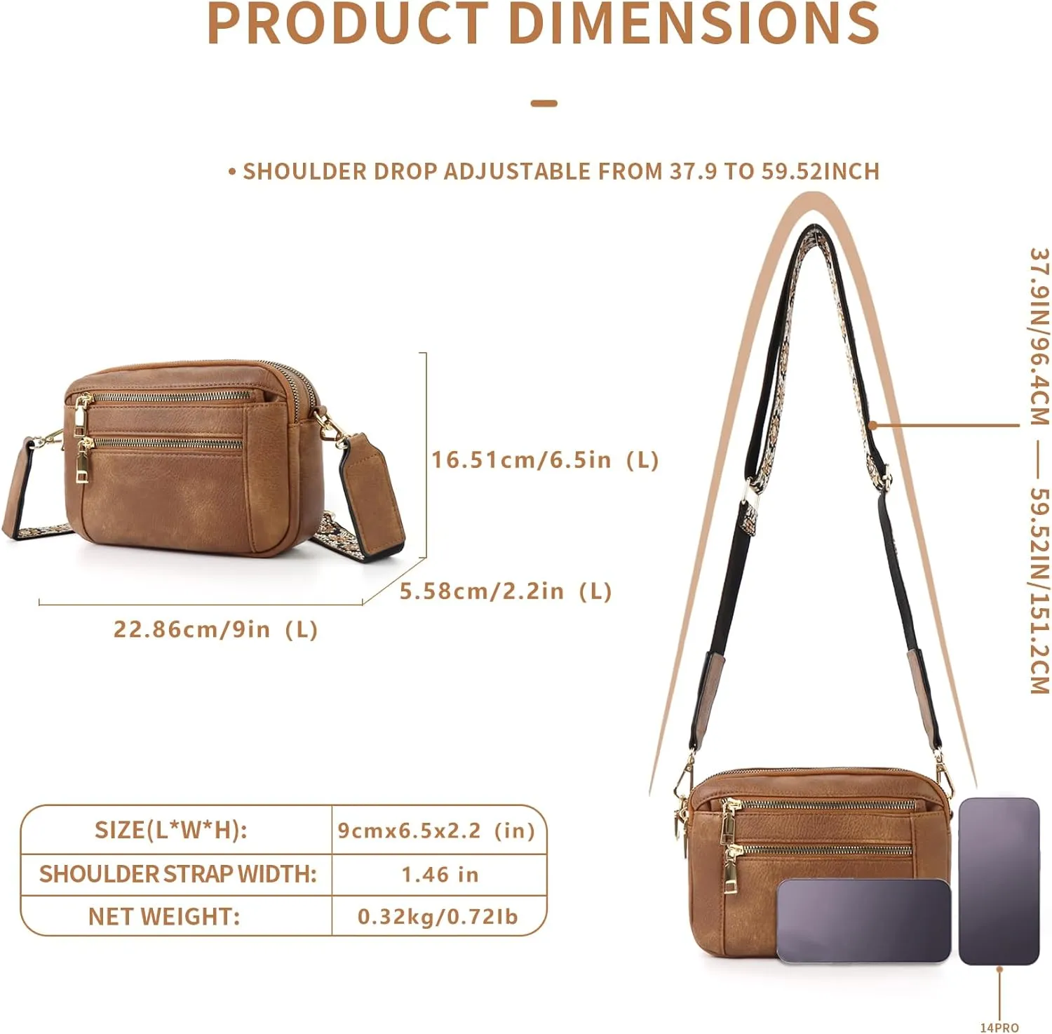 WJCD Women's Crossbody Purse - Vegan Leather Lightweight Shoulder Bag with Adjustable Strap, Stylish Small Handbags