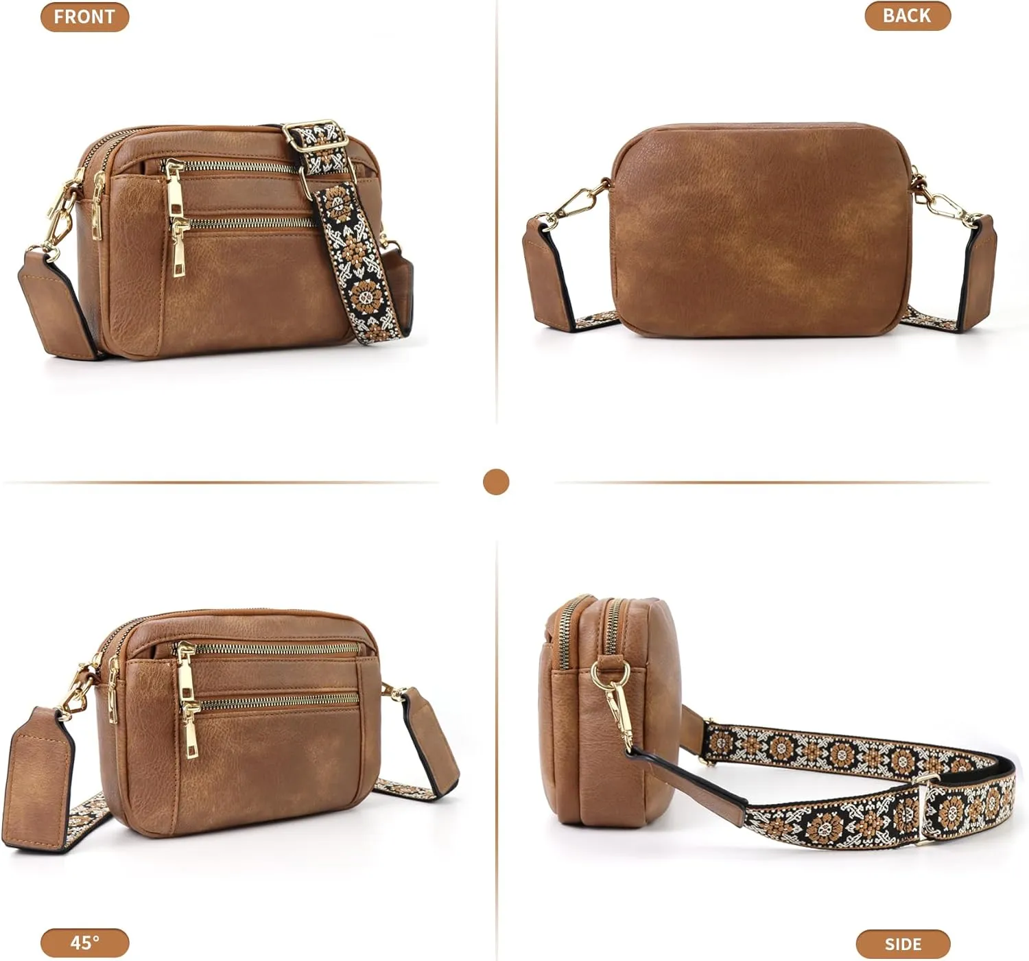 WJCD Women's Crossbody Purse - Vegan Leather Lightweight Shoulder Bag with Adjustable Strap, Stylish Small Handbags