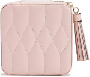 WOLF Caroline Zip Travel Case, Rose Quartz - Seven Ring Rolls, Four Compartments, Three Necklace Hooks & Pocket - Anti-Tarnish LusterLoc Lining