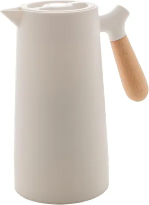 WOLFF - Thermal Coffee Carafe - Hot or Cold Drinks, Double Walled Insulated Vacuum Flask - Leakproof Coffee Dispenser with Wooden Handle, Thermos Bottle for Cold Beverages - White, 34floz/1L