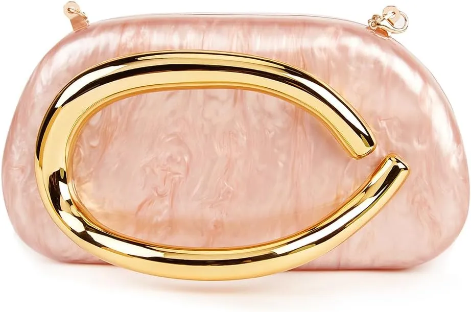 Women Acrylic Clutch Purse Metal Handle Evening Bag Trendy Box Shoulder Crossbody Bag Handbag for Wedding Party Causal