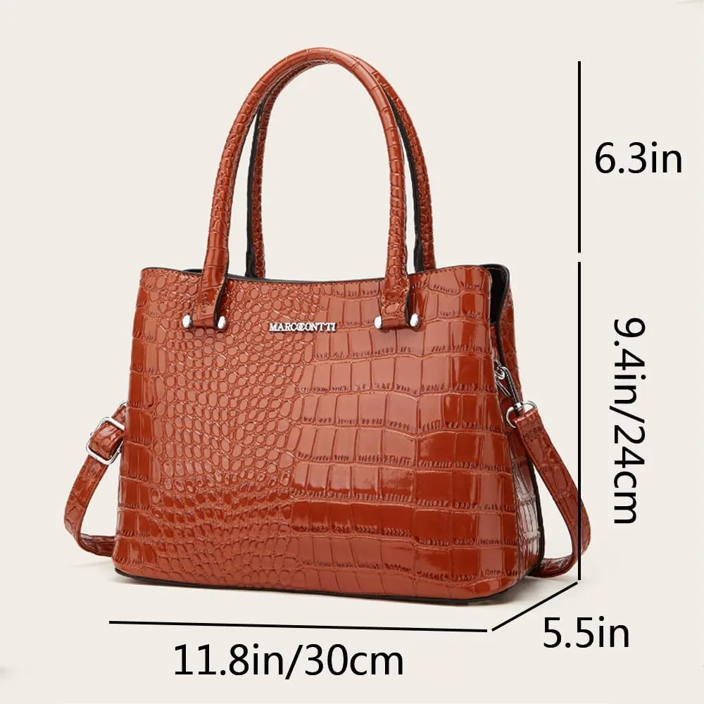 Women Crocodile Pattern Handbag and Purse Top Handle Shoulder Bag PU Leather Tote Satchel