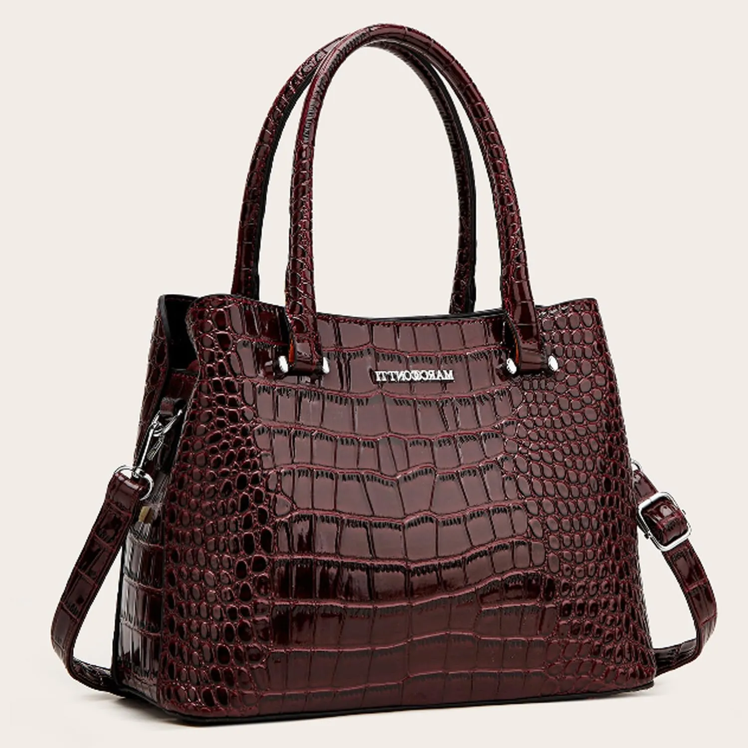Women Crocodile Pattern Handbag and Purse Top Handle Shoulder Bag PU Leather Tote Satchel