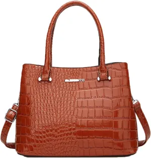 Women Crocodile Pattern Handbag and Purse Top Handle Shoulder Bag PU Leather Tote Satchel