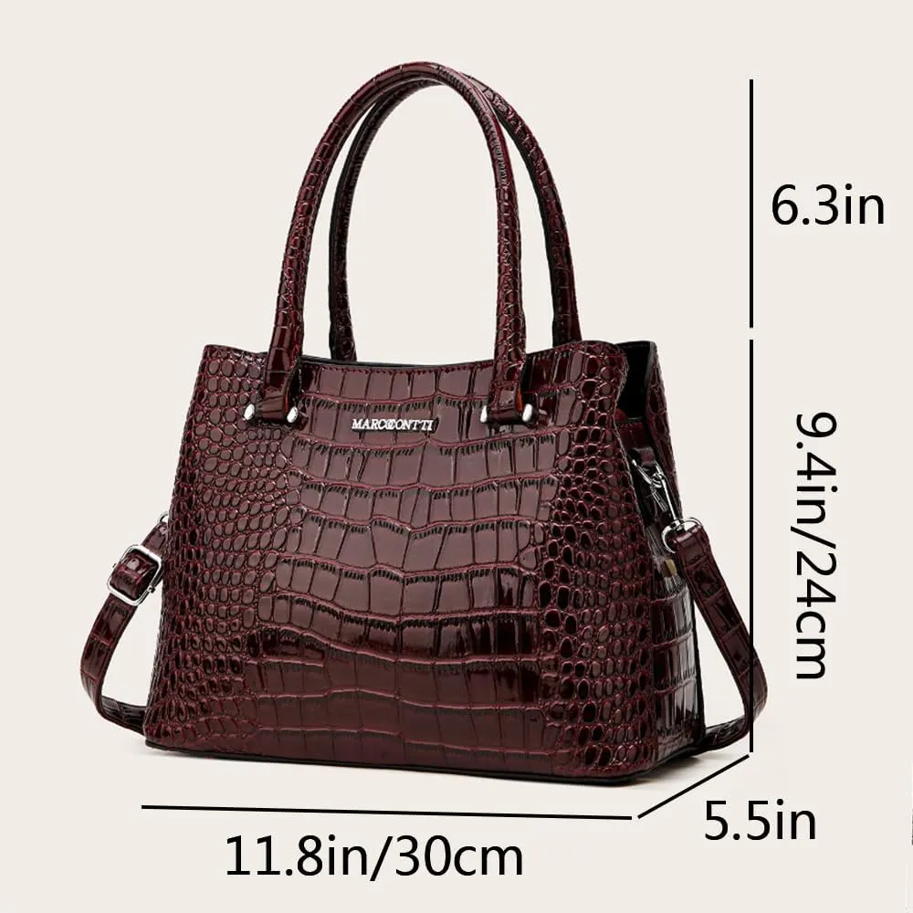 Women Crocodile Pattern Handbag and Purse Top Handle Shoulder Bag PU Leather Tote Satchel