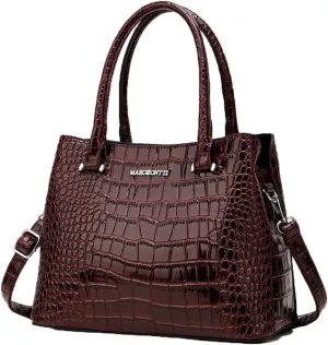 Women Crocodile Pattern Handbag and Purse Top Handle Shoulder Bag PU Leather Tote Satchel