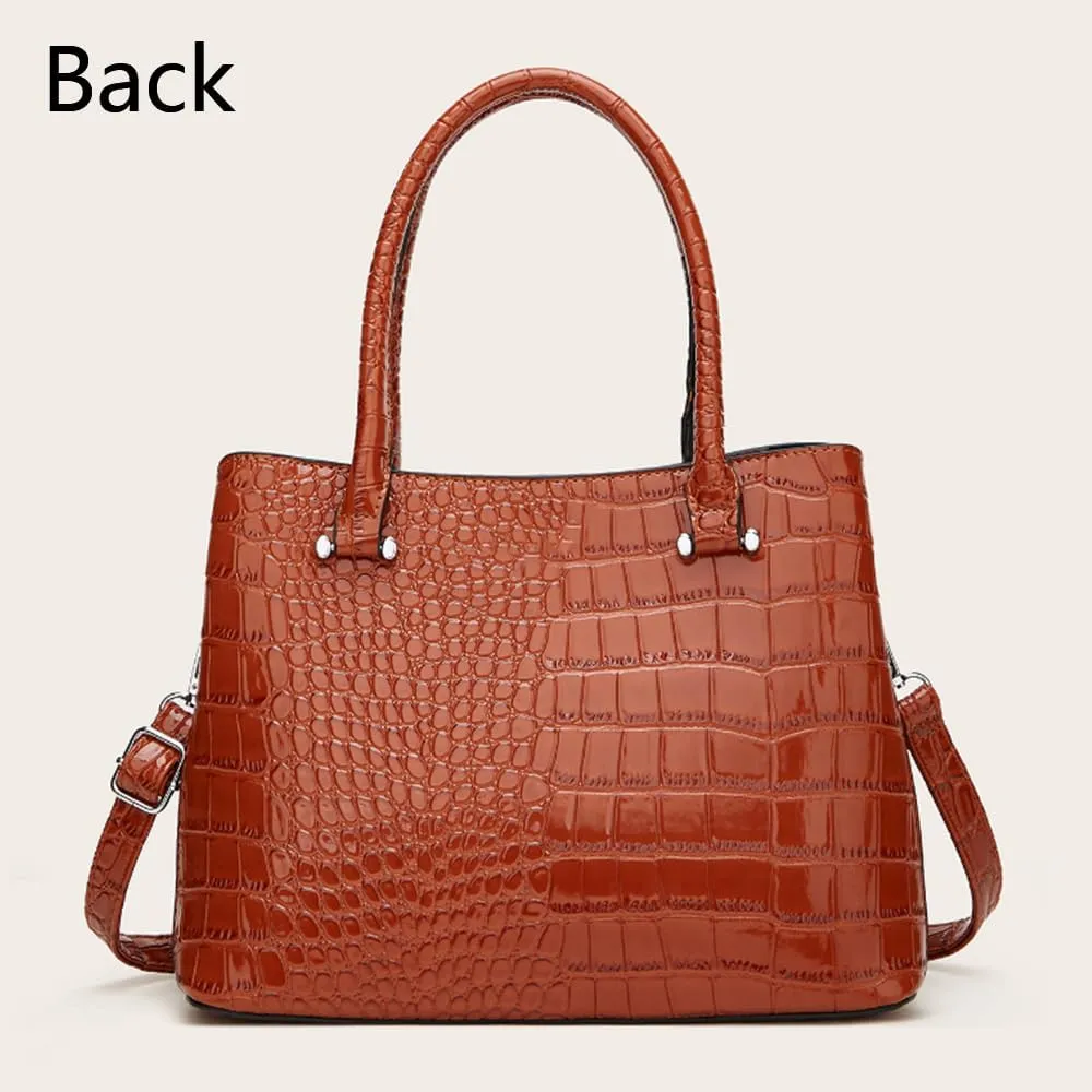 Women Crocodile Pattern Handbag and Purse Top Handle Shoulder Bag PU Leather Tote Satchel