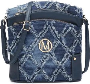 Women Crossbody Purses Multi Pockets Large Signature Monogram Zip Shoulder Bags Ladies PU Leather Handbag