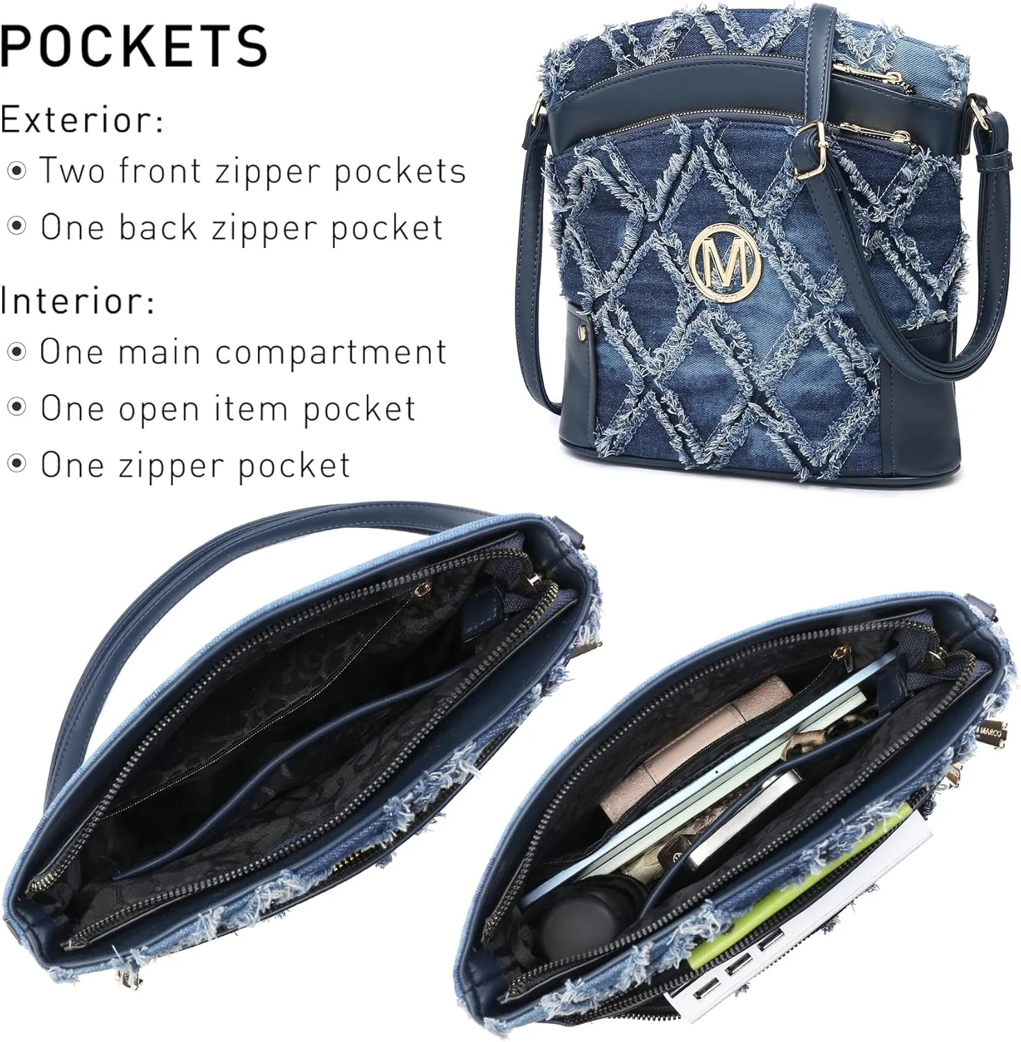 Women Crossbody Purses Multi Pockets Large Signature Monogram Zip Shoulder Bags Ladies PU Leather Handbag