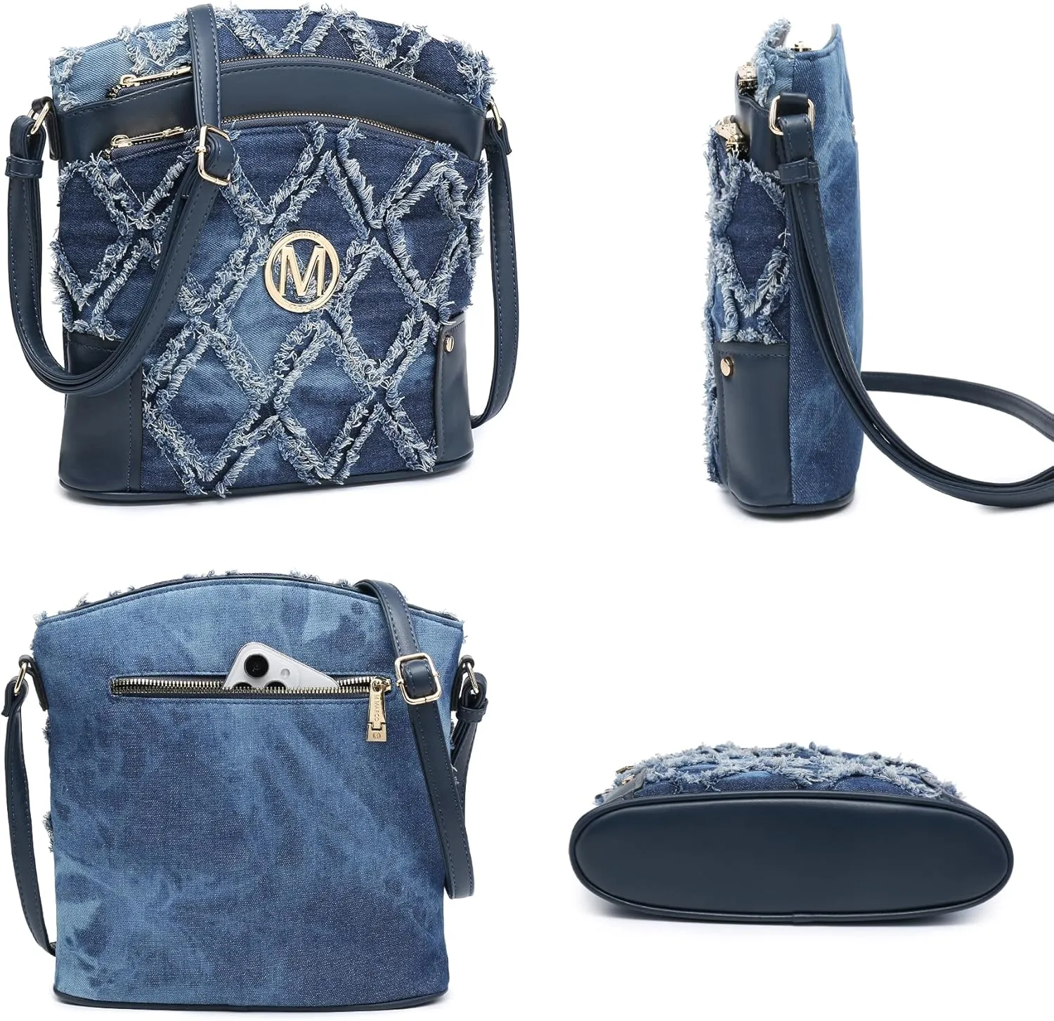 Women Crossbody Purses Multi Pockets Large Signature Monogram Zip Shoulder Bags Ladies PU Leather Handbag