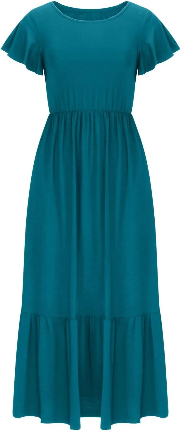 Women Fashion Tiered Dress Trendy 2025 Solid Color Swing Pleated Home Dress Casual Loose Fit Flowy Dresses