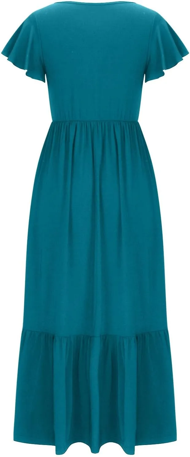 Women Fashion Tiered Dress Trendy 2025 Solid Color Swing Pleated Home Dress Casual Loose Fit Flowy Dresses