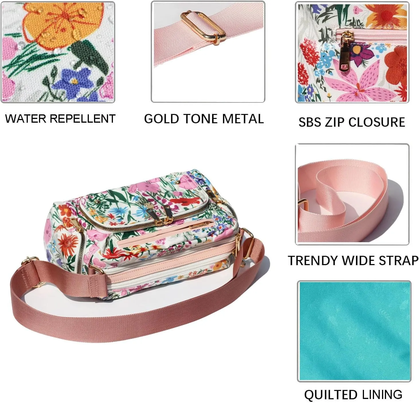 Women Fashion Tote Crossbody Handbags for Women Multi Pockets Shoulder Bag Nylon Travel Purse