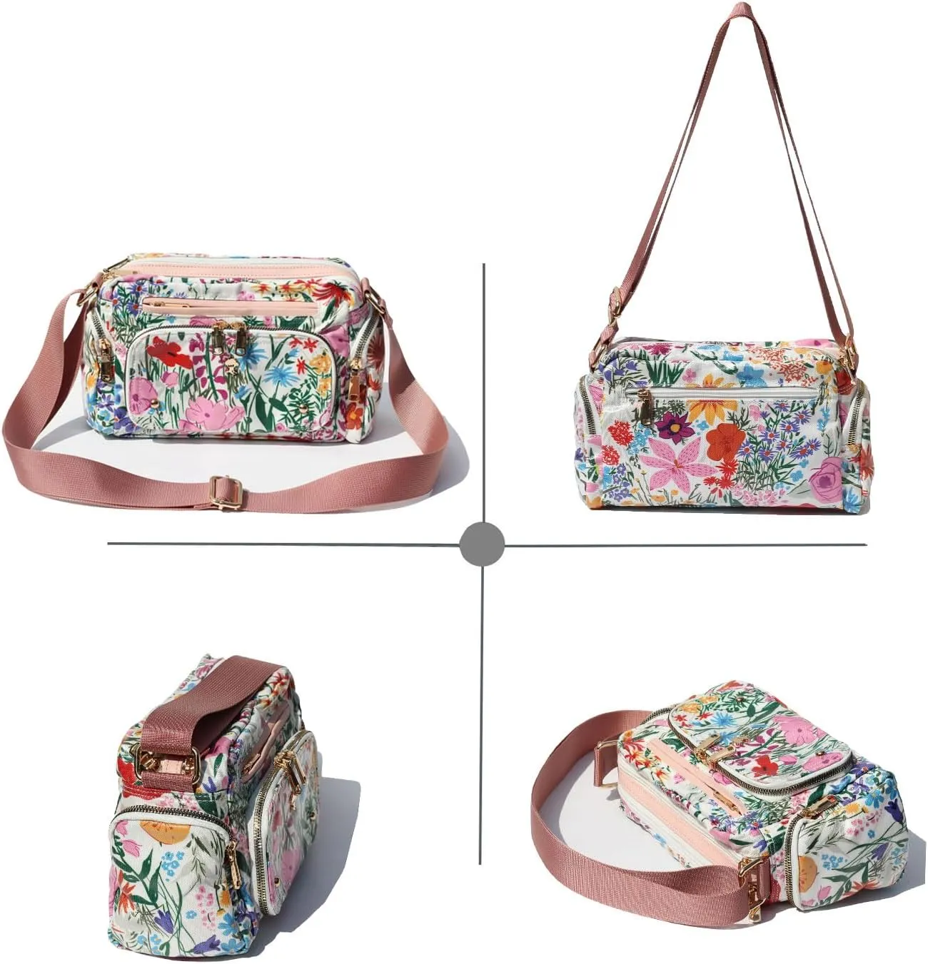Women Fashion Tote Crossbody Handbags for Women Multi Pockets Shoulder Bag Nylon Travel Purse