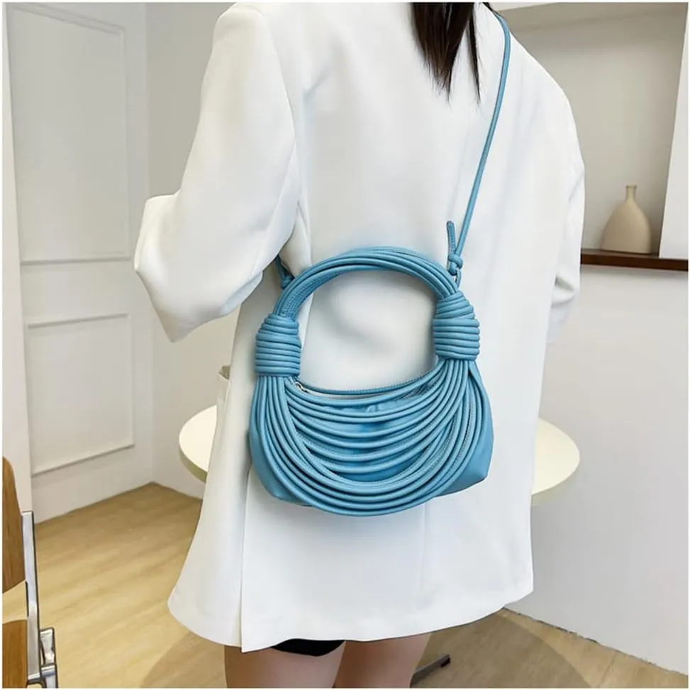 Women Fashion Woven Handbag PU Leather Satchel Creative Noodles Style Crossbody Bag