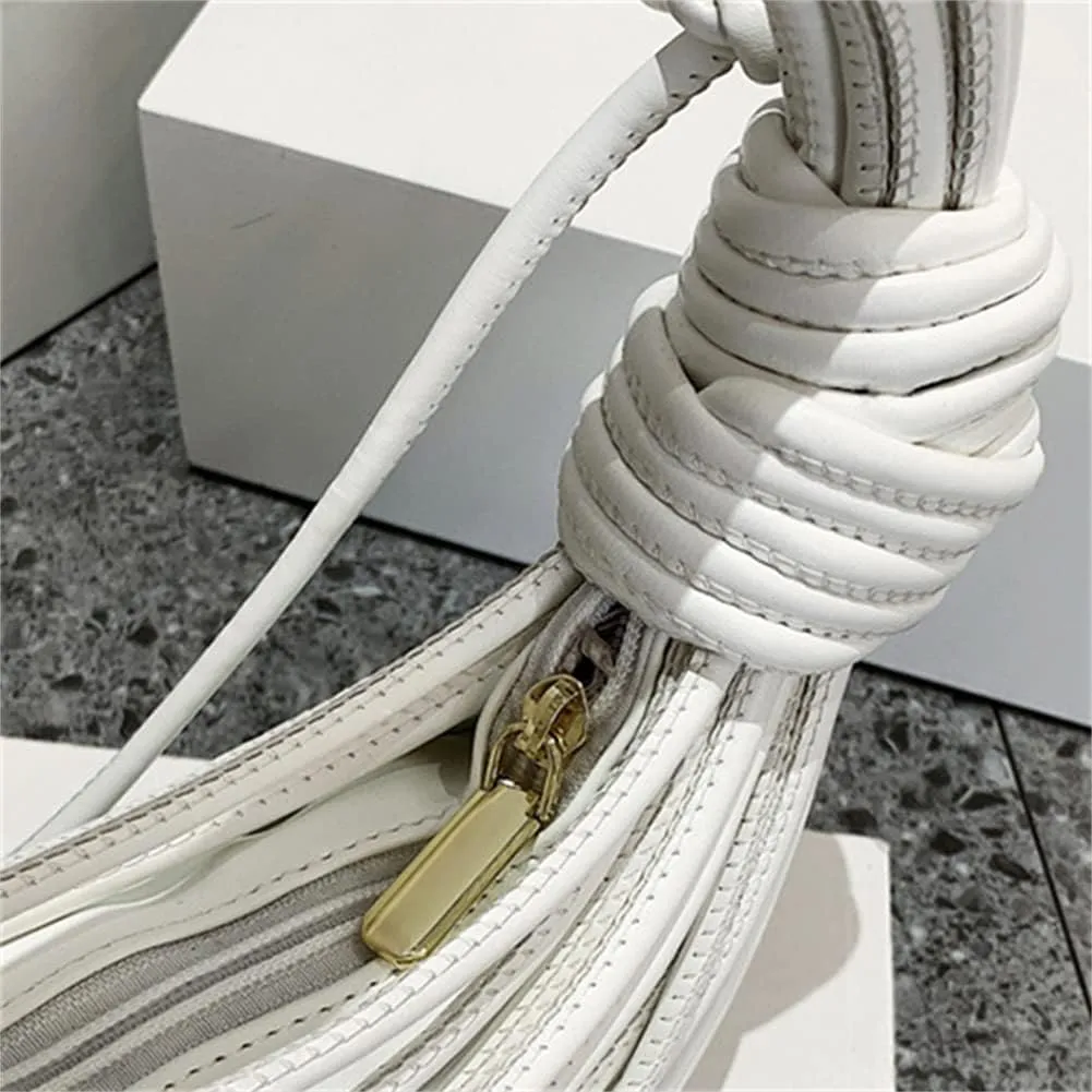 Women Fashion Woven Handbag PU Leather Satchel Creative Noodles Style Crossbody Bag