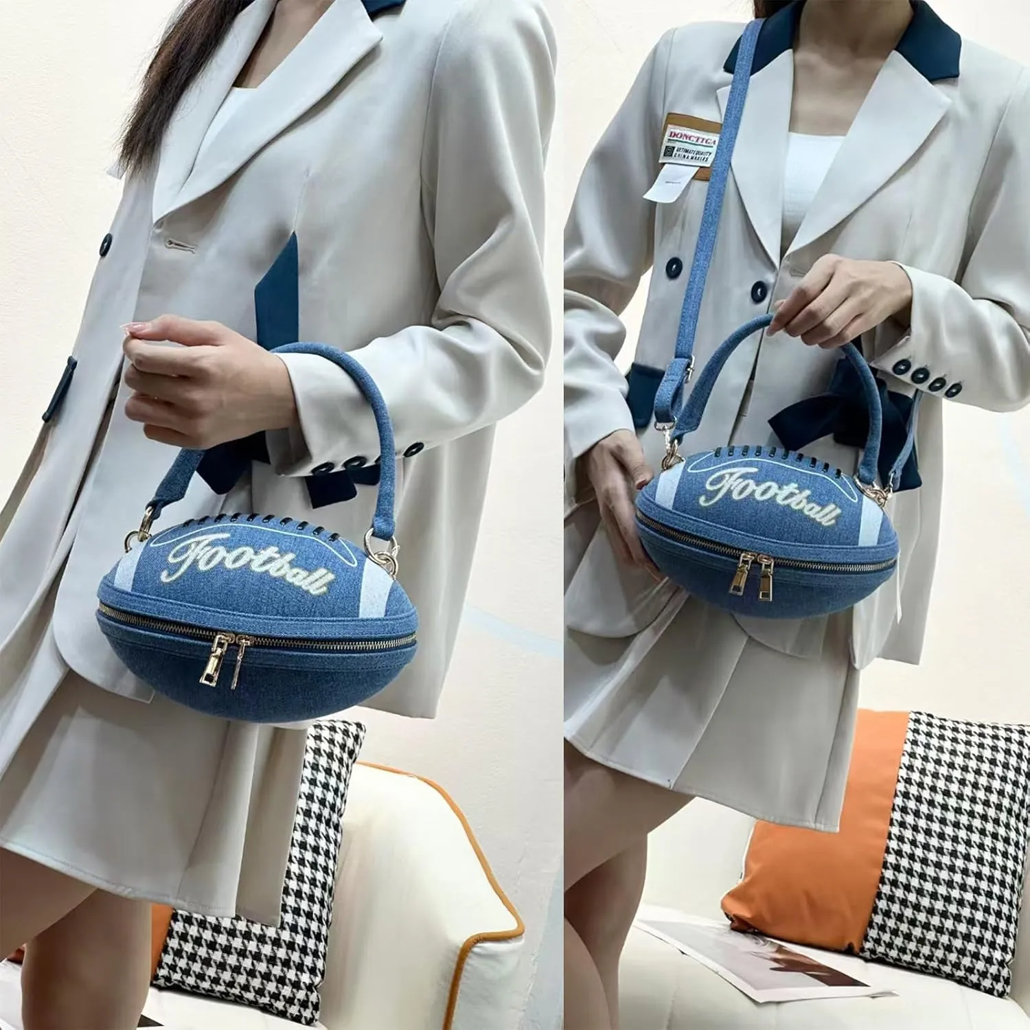 Women Football Shaped Crossbody Shoulder Bag Rugby Clutch Handbag Unique Novelty Football Purse