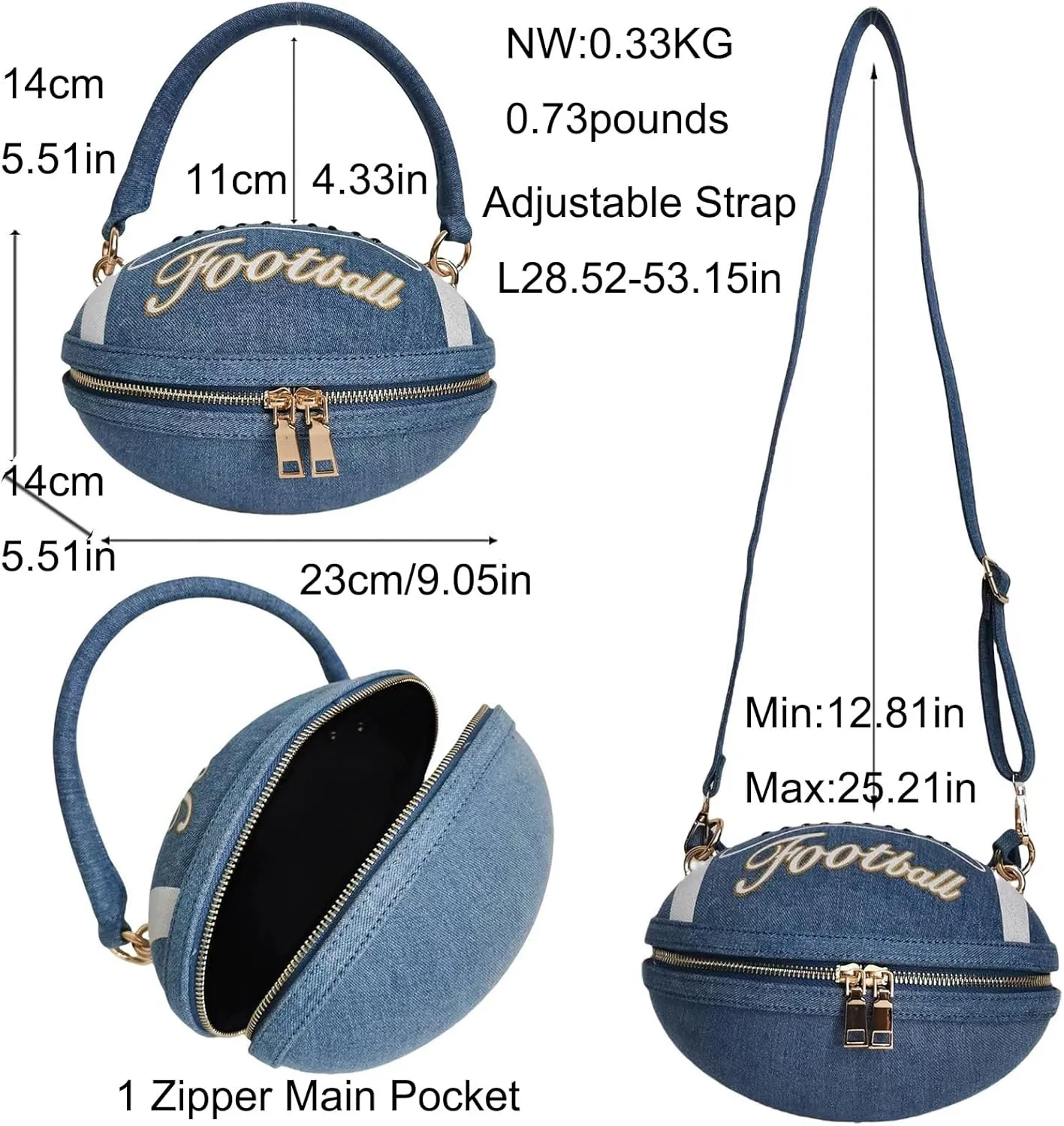 Women Football Shaped Crossbody Shoulder Bag Rugby Clutch Handbag Unique Novelty Football Purse