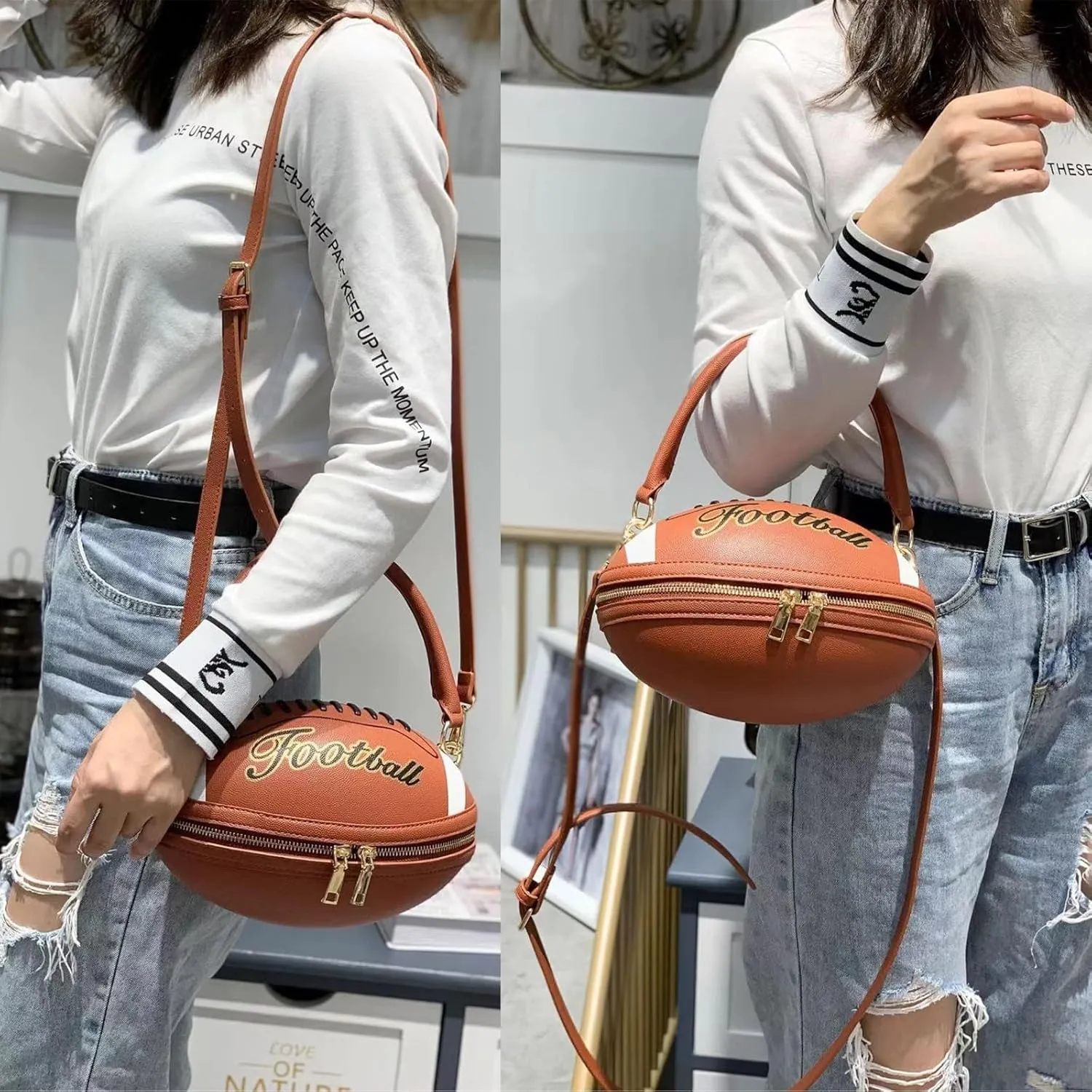 Women Football Shaped Crossbody Shoulder Bag Rugby Clutch Handbag Unique Novelty Football Purse