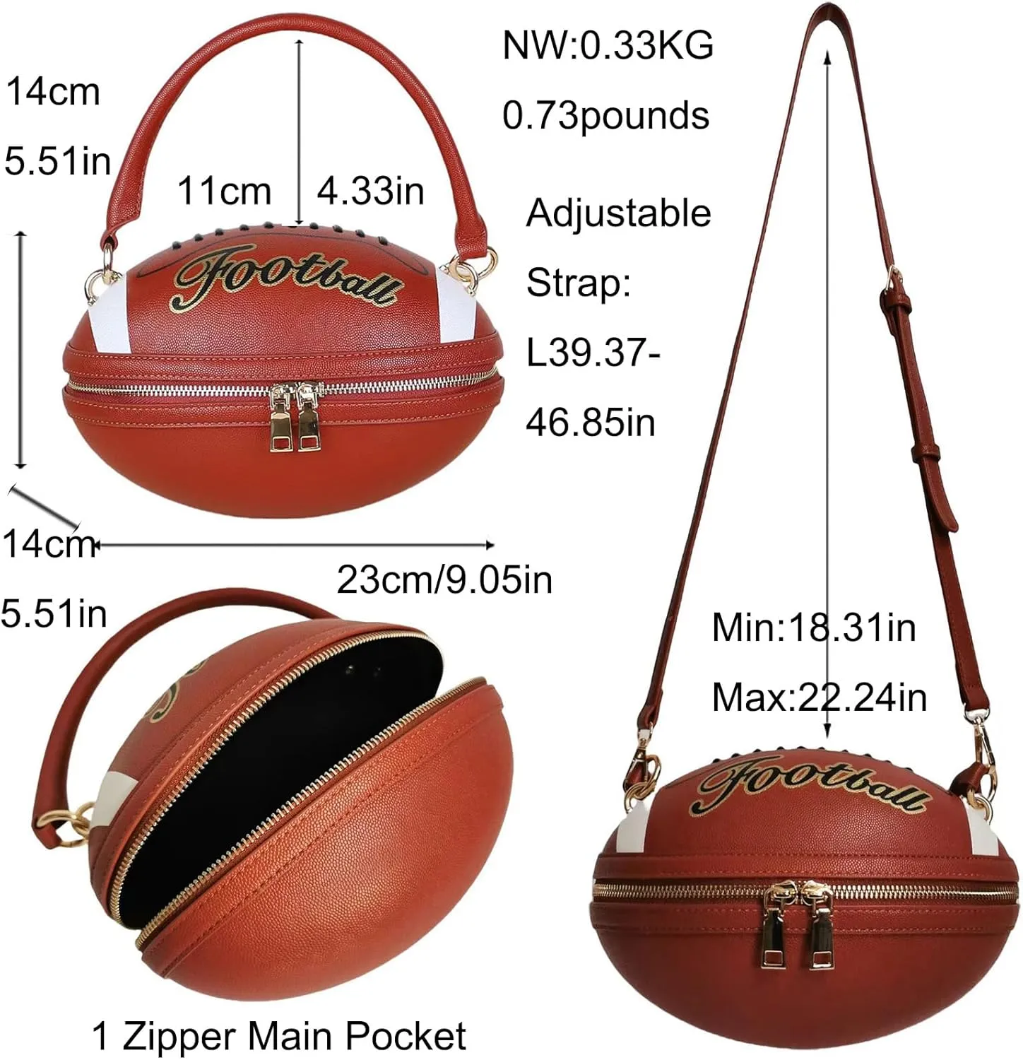 Women Football Shaped Crossbody Shoulder Bag Rugby Clutch Handbag Unique Novelty Football Purse