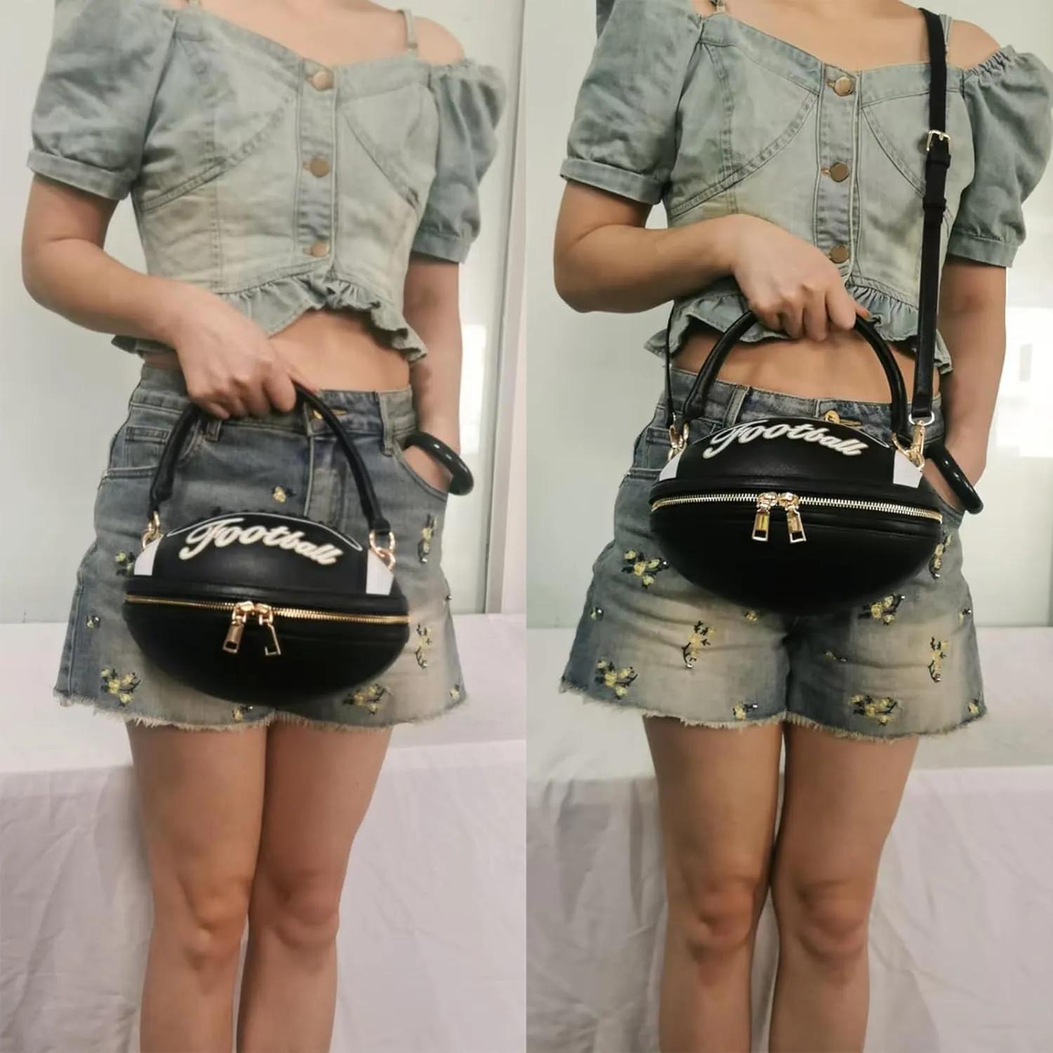 Women Football Shaped Crossbody Shoulder Bag Rugby Clutch Handbag Unique Novelty Football Purse