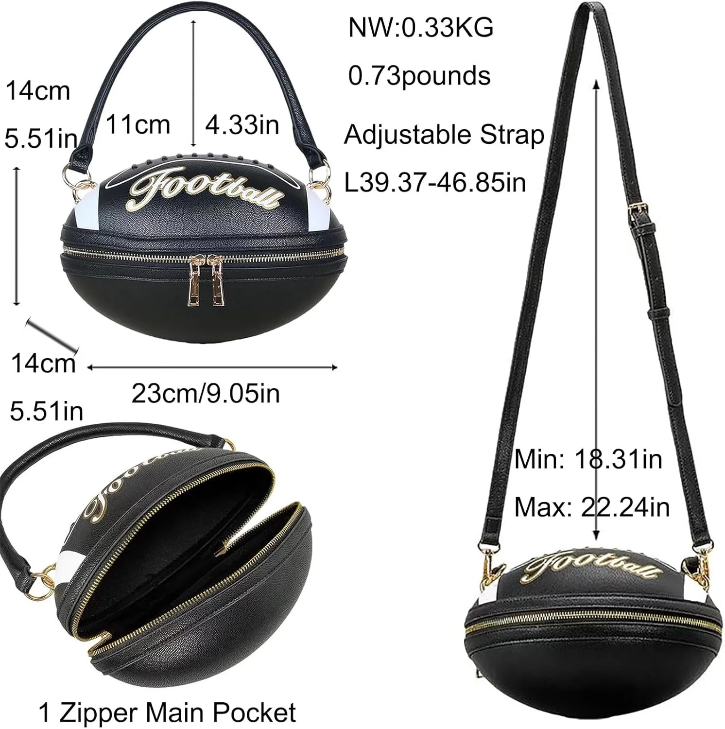 Women Football Shaped Crossbody Shoulder Bag Rugby Clutch Handbag Unique Novelty Football Purse