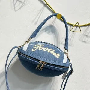 Women Football Shaped Crossbody Shoulder Bag Rugby Handbag PU Leather Unique Novelty Football Purse Gifts for Her