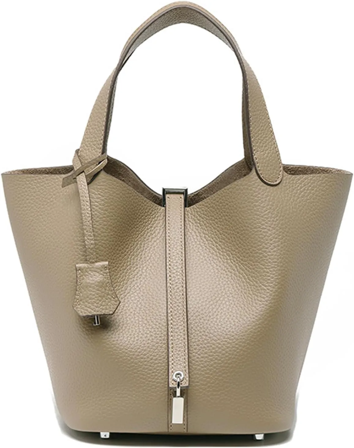 Women Genuine Leather Soft Bucket Bag Fashion Lock Design Handbags Purses Vegetable Basket Satchel with Top Handle Bag