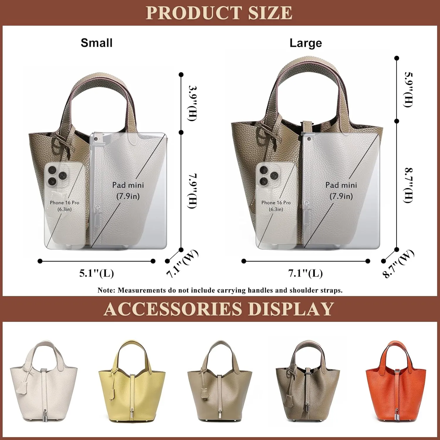Women Genuine Leather Soft Bucket Bag Fashion Lock Design Handbags Purses Vegetable Basket Satchel with Top Handle Bag