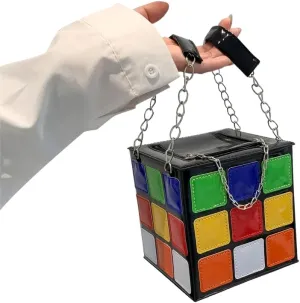 Women Handbag Cube Shape Handbag Cube Shape Handbag Purse Glossy Leather Bag With Chain Handle