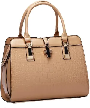 Women Handbag Leather Top Handle Handbag Crocodile Print Ladies Bright Large Capacity Bag with Adjustable Long Strap