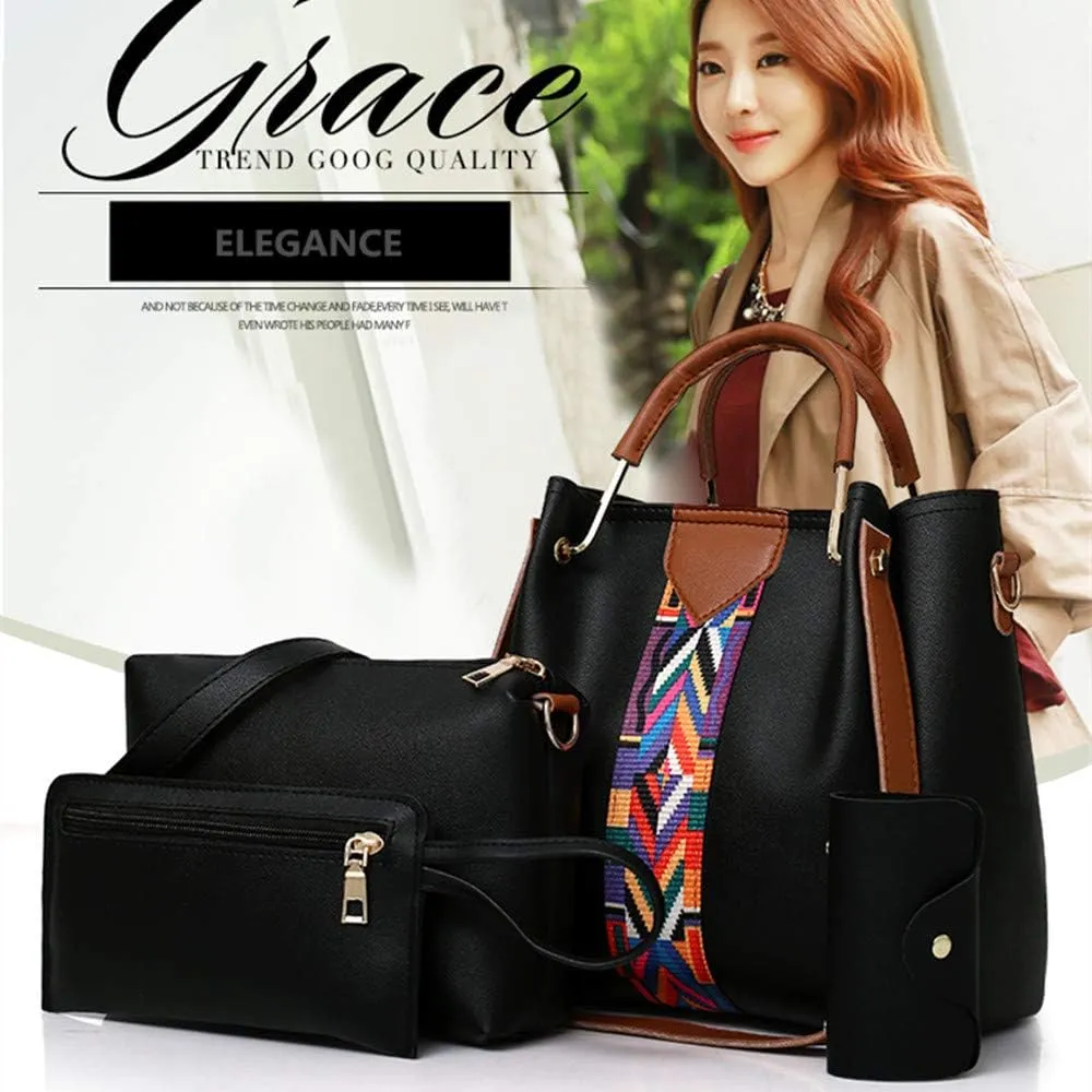 Women Handbag Set 4 in 1 Soft PU Leather Top Handle Bag, Tote Bag, Shoulder Bags Crossbody Bag Wallet Purse Set