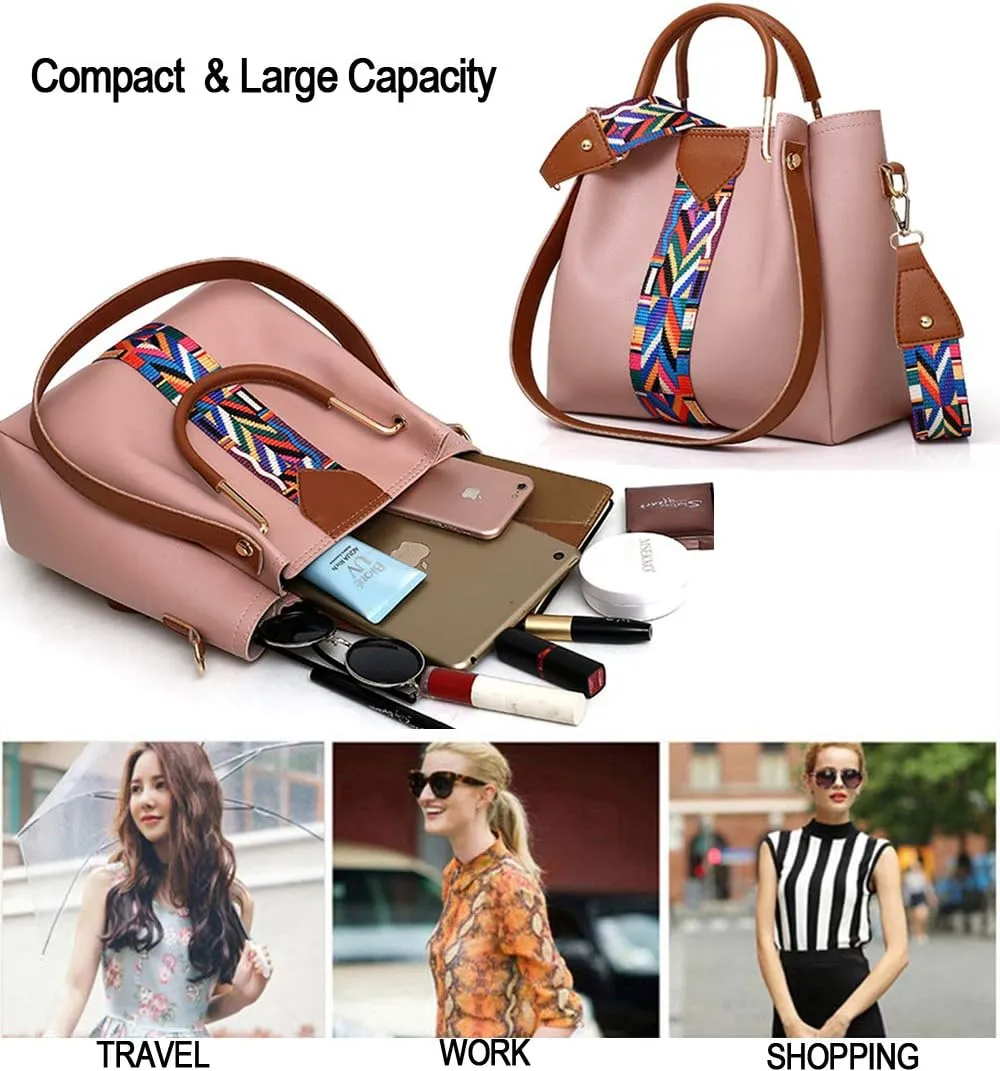 Women Handbag Set 4 in 1 Soft PU Leather Top Handle Bag, Tote Bag, Shoulder Bags Crossbody Bag Wallet Purse Set