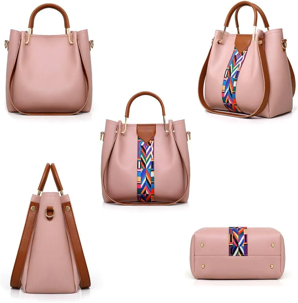 Women Handbag Set 4 in 1 Soft PU Leather Top Handle Bag, Tote Bag, Shoulder Bags Crossbody Bag Wallet Purse Set