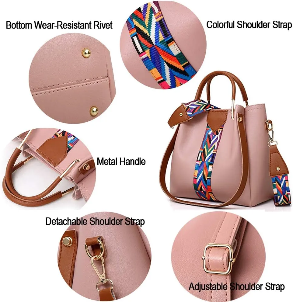 Women Handbag Set 4 in 1 Soft PU Leather Top Handle Bag, Tote Bag, Shoulder Bags Crossbody Bag Wallet Purse Set