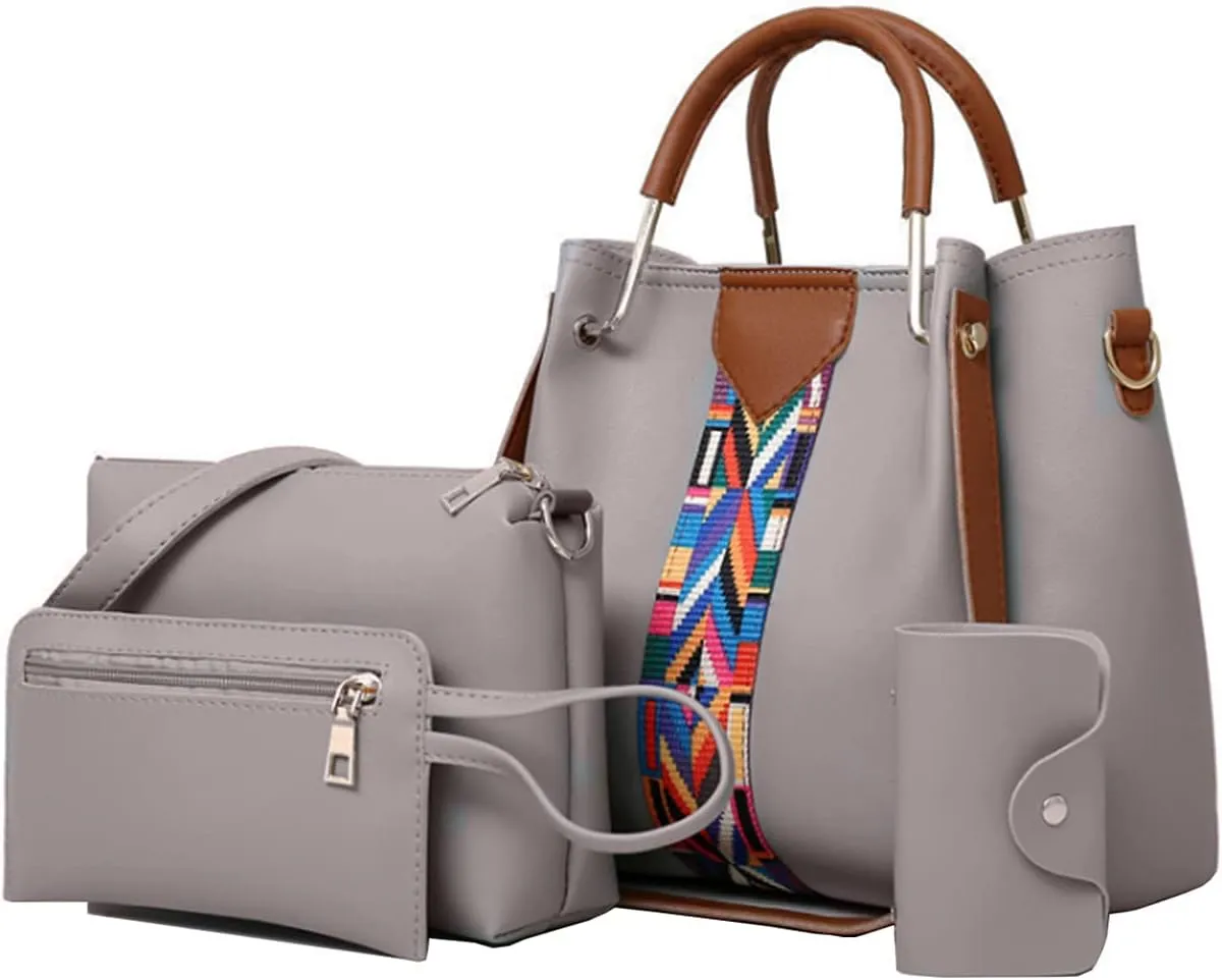 Women Handbag Set 4 in 1 Soft PU Leather Top Handle Bag, Tote Bag, Shoulder Bags Crossbody Bag Wallet Purse Set