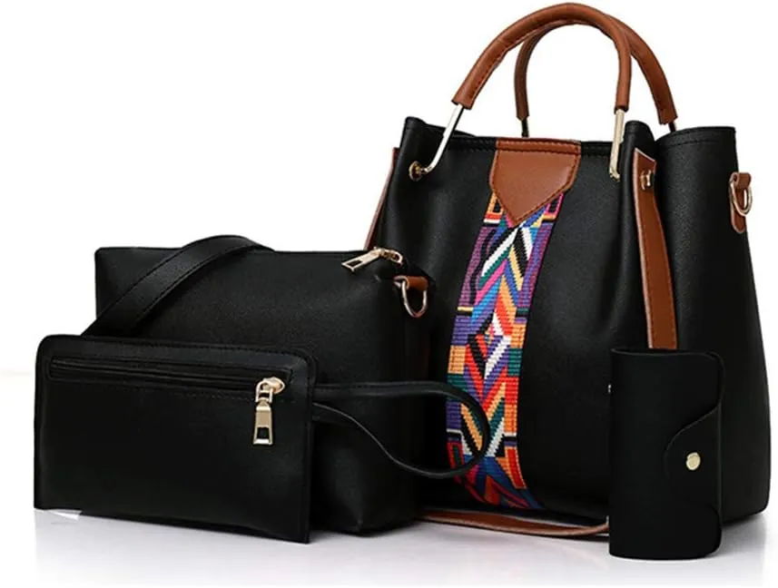 Women Handbag Set 4 in 1 Soft PU Leather Top Handle Bag, Tote Bag, Shoulder Bags Crossbody Bag Wallet Purse Set