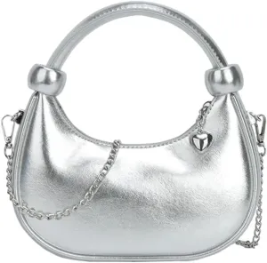 Women Knotted Top Handle Bag with Chain Glossy Handbags for Women 2025 Trending Crossbody Bag Crescent Purse Shoulder Clutch