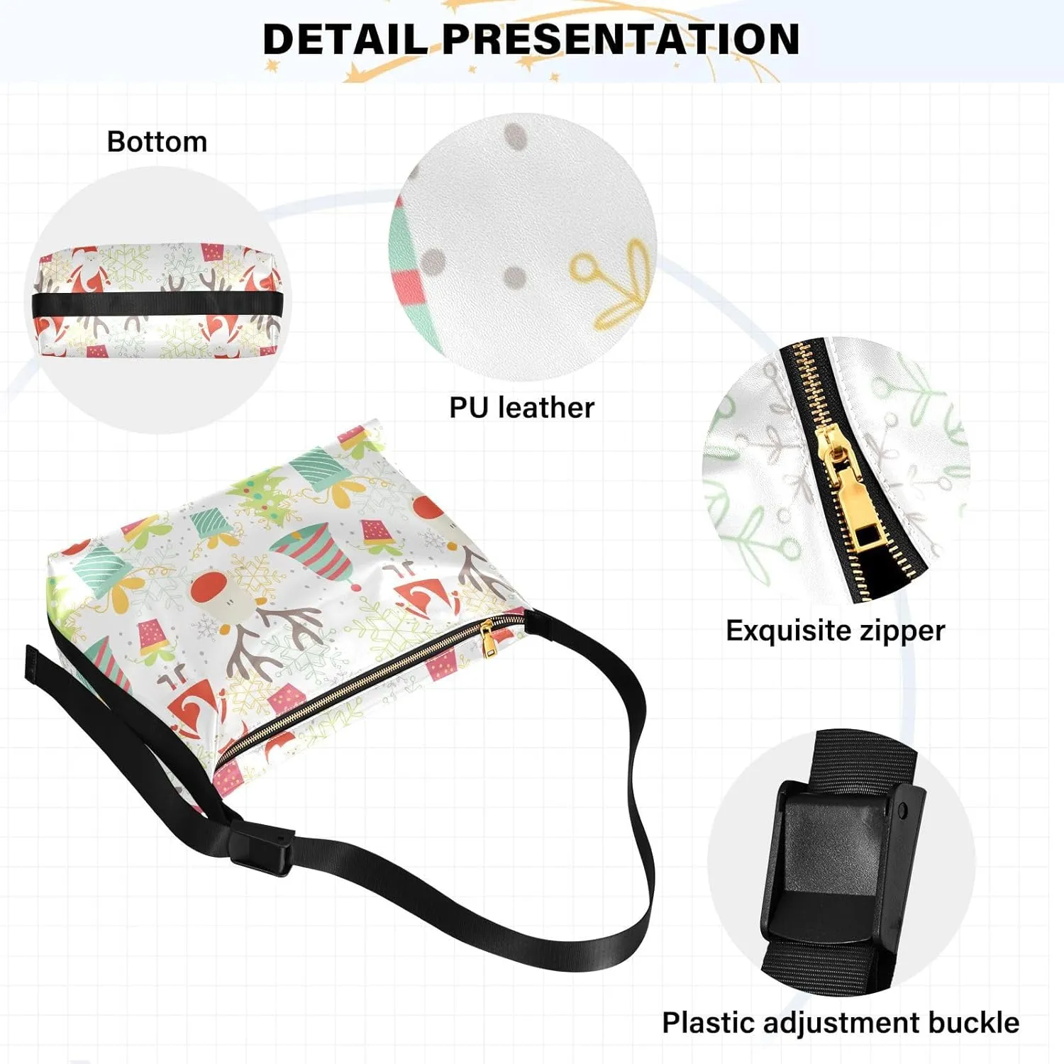 Women Men Shoulder Bag Leather Hobo Crossbody Handbags Clutch with Adjustable Strap Multiple prints