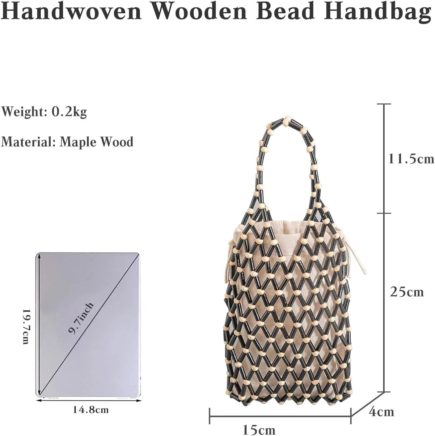 Women Mini Tote Bag Handmade Woven Bucket Bag Drawstring Handbag Summer Beach Bag Bohemian Clutch Bag Top-handle Bag